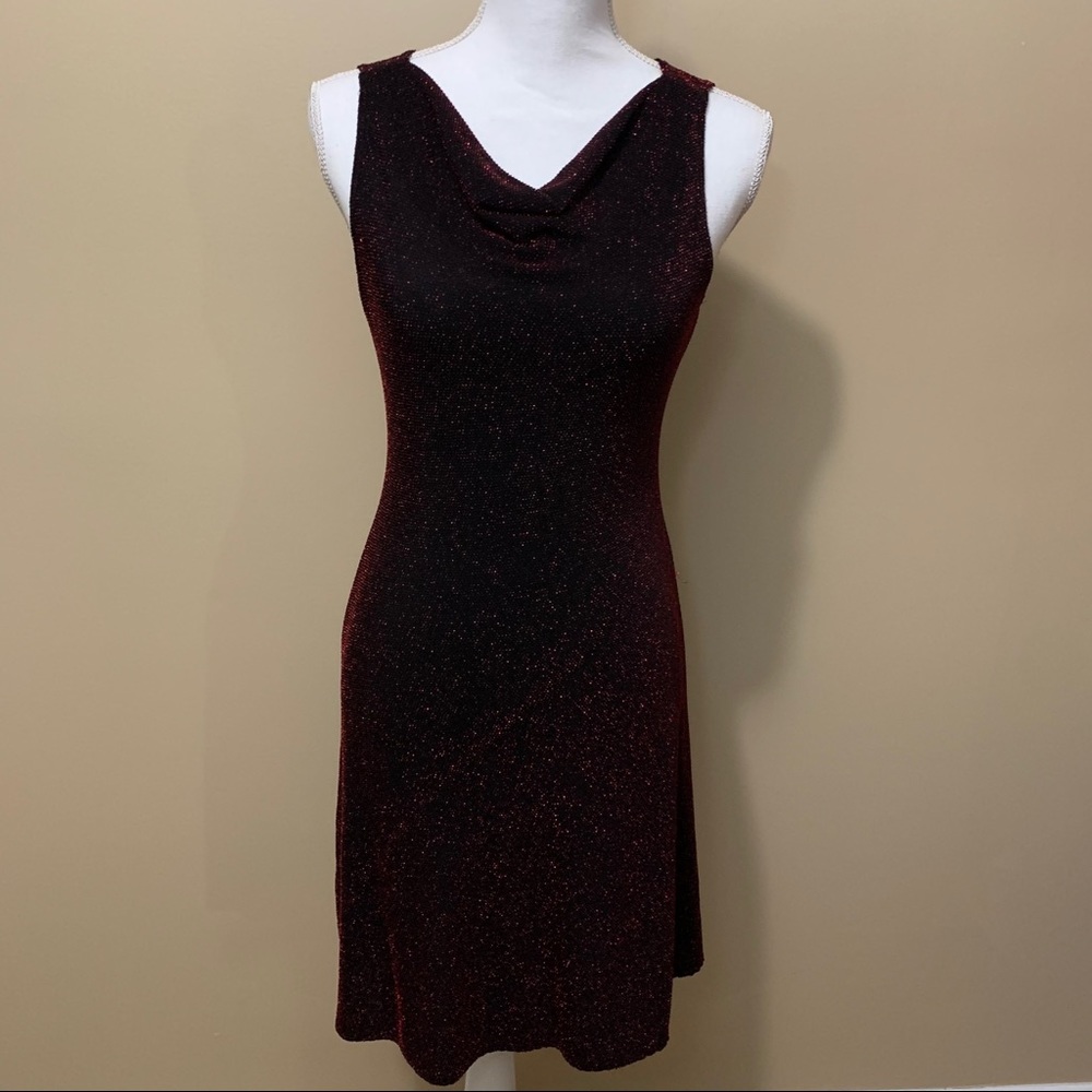 Vintage Red Metallic Scoop Neck Cocktail Dress